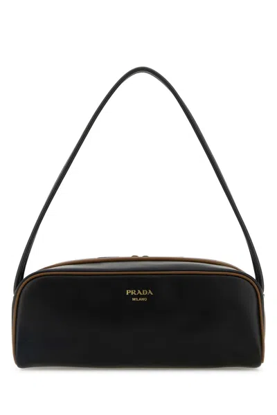Prada Black Leather Shoulder Bag In Orange
