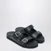 Prada Flat Sole Open Toe Leather Sandals In Black