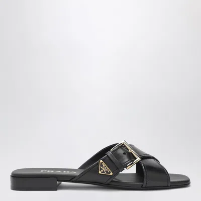 Prada Leather Crisscross Slides With Buckle In Multi