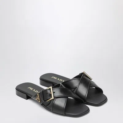 Prada Leather Crisscross Slides With Buckle In Multi