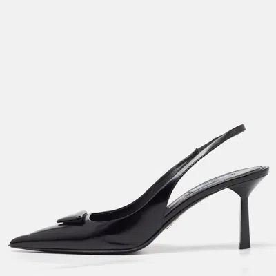 Pre-owned Prada Black Leather Slingback Pointed Toe Pumps Size 39