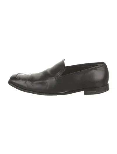 Pre-owned Prada Black Leather Slip On Leather Dress Loafers