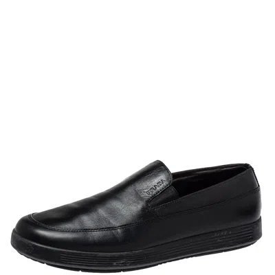 Pre-owned Prada Black Leather Slip On Loafers Size 40