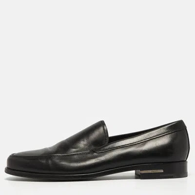Pre-owned Prada Black Leather Slip On Loafers Size 41