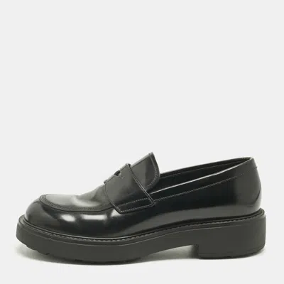 Pre-owned Prada Black Leather Slip On Loafers Size 42