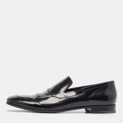 Pre-owned Prada Black Leather Slip On Loafers Size 43