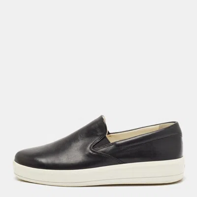 Pre-owned Prada Black Leather Slip On Sneakers Size 40