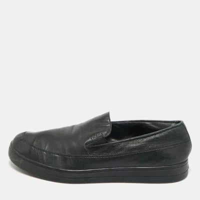 Pre-owned Prada Black Leather Slip On Sneakers Size 45