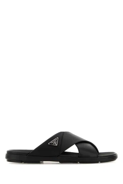 PRADA BLACK LEATHER SLIPPERS