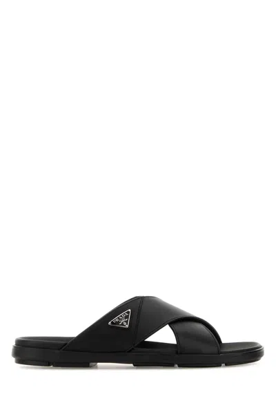 Prada Black Leather Slippers