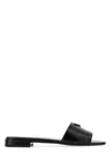 Prada Leather Open Toe Flat Sole Slides In Black