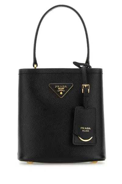 Prada Black Leather Small Panier Handbag In Brown