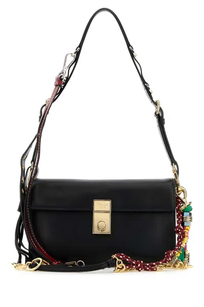 Prada Black Leather Small  Soft Sound Shoulder Bag In Pattern