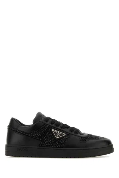 Prada Leather Sneakers With Crystals In Black