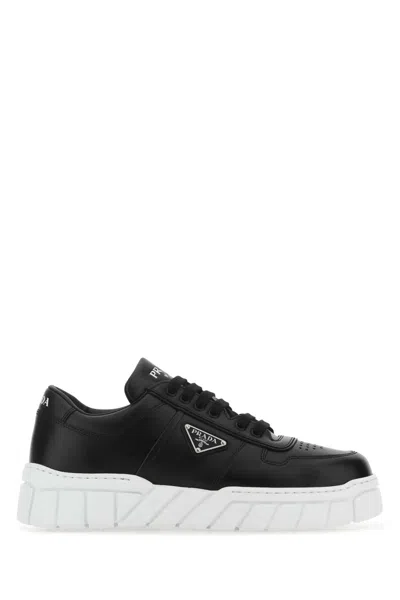 Prada Black Leather Sneakers In F0632