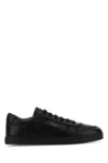 Prada Leather Sneakers With Flat Sole And Round Toe In Nero