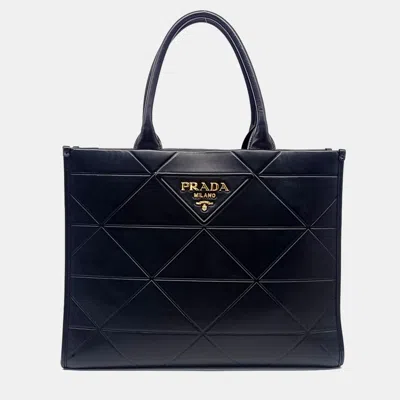 Pre-owned Prada Black Leather Soft Calf Logo Tote Bag
