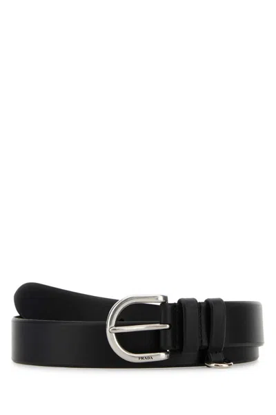 PRADA BLACK LEATHER SOLID BELT