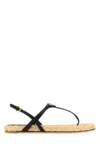 Prada Triangle Logo Raffia And Leather Flat Sandals In Black