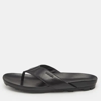 Pre-owned Prada Black Leather Thong Flat Sandals Size 46