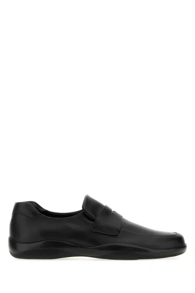 Prada Leather Loafers With Rubber Sole In Black