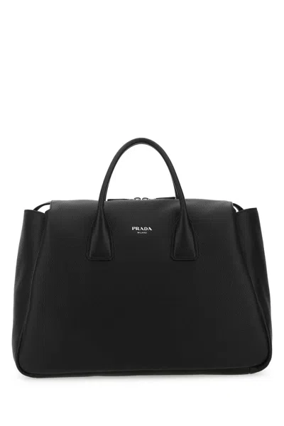 Prada Black Leather Travel Bag In F0002