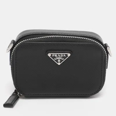 Pre-owned Prada Black Leather Travel Mini Strap Pouch