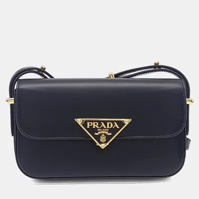 Pre-owned Prada Black Leather Triangle Logo Shoulder Bag