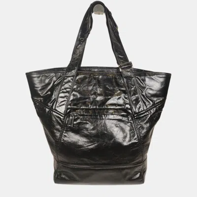 Pre-owned Prada Black Leather Triangle Logo Tote Bag