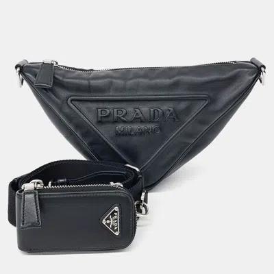 Pre-owned Prada Black Leather Triangle Shoulder Bag