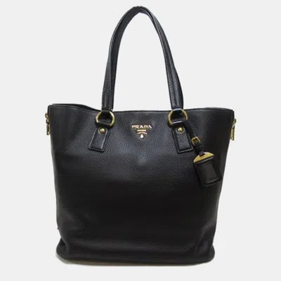 Pre-owned Prada Black Leather Vitello Daino Side Zip Shopper Bag