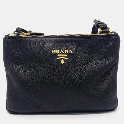 Pre-owned Prada Black Leather Vitello Phoenix Crossbody Bag