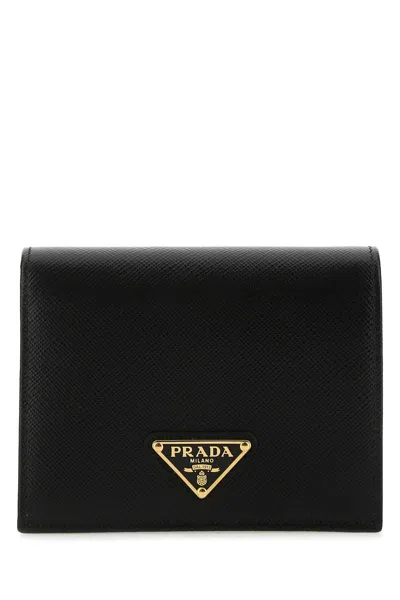 Prada Small Triangle Logo Wallet In Saffiano Leather In Black