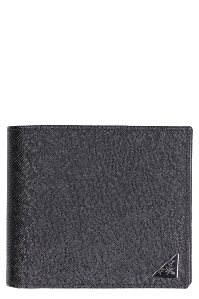 Prada Black Leather Wallet In Blue