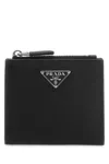 Prada Grained Leather Triangle Card Holder In F0002