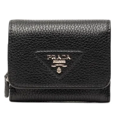 Pre-owned Prada Black Leather Wallet (tri-fold) ()