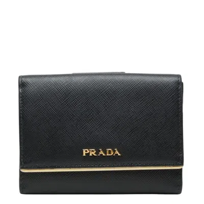 Pre-owned Prada Black Leather Wallet (tri-fold) ()