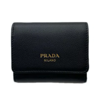 Pre-owned Prada Black Leather Wallet (tri-fold) ()