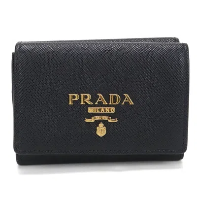 Pre-owned Prada Black Leather Wallet (tri-fold) ()