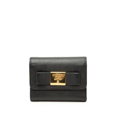 Pre-owned Prada Black Leather Wallet (tri-fold) ()