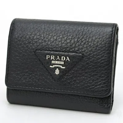 Pre-owned Prada Black Leather Wallet (tri-fold) ()
