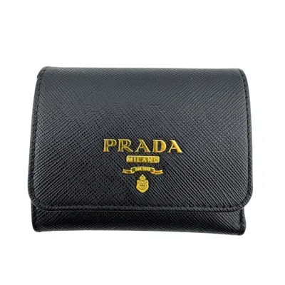 Pre-owned Prada Black Leather Wallet (tri-fold) ()