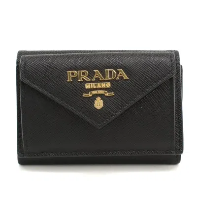 Pre-owned Prada Black Leather Wallet (tri-fold) ()