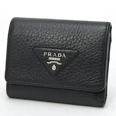 Pre-owned Prada Black Leather Wallet (tri-fold) ()