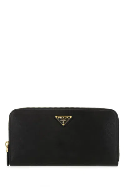 Prada Triangle Logo Continental Wallet In Black