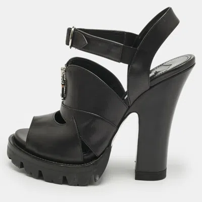 Pre-owned Prada Black Leather Zip Detail Platform Sandals Size 39