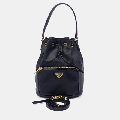 Pre-owned Prada Black Light Calf Leather Bucket Tote