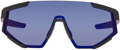 Prada Black Linea Rossa Shield Sunglasses In Dg070a Black