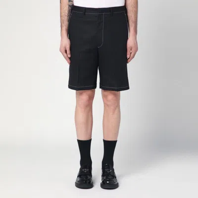 PRADA PRADA  BLACK LINEN BERMUDA SHORTS