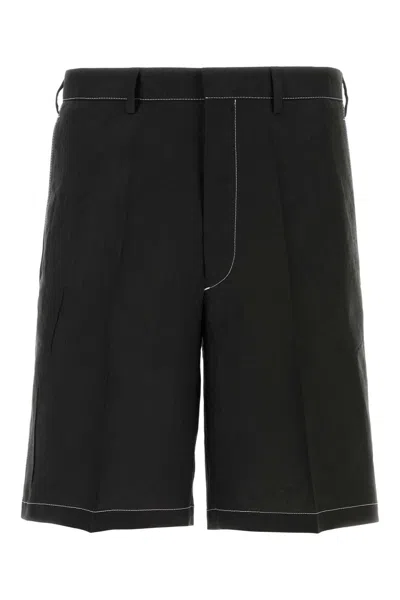 Prada Black Linen Bermuda Shorts